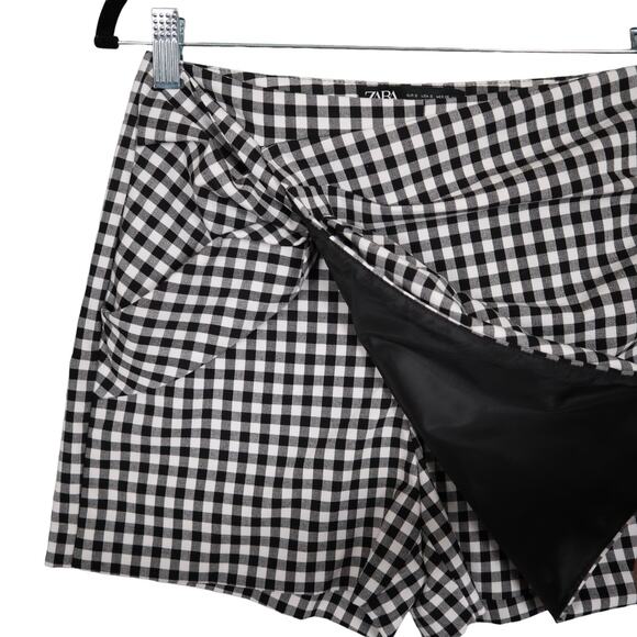 Zara Womens Gingham Wrap Skort Size Small Black White Preppy Picnic Brunch Date - Picture 3 of 11